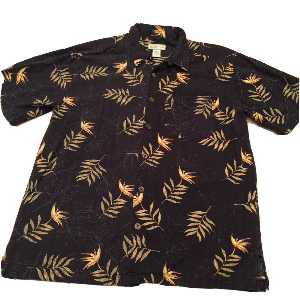 Mens Button Up Shirt  SIZE L Hawaiian Cotton‎ Blend Trader Bay BD100